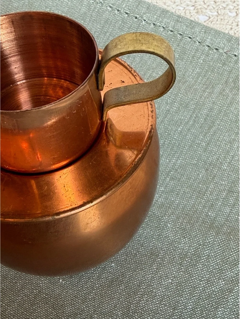 Vintage Coppercraft Guild Stacking Copper Creamer & Sugar Bowl Set Brass Handle
